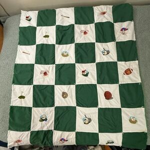 Green & White Checkered Sports Themed 52” X 59” Quilt